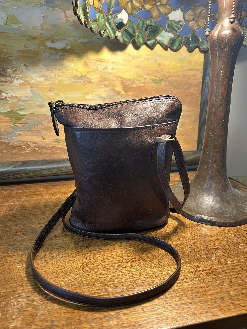 Vintage Derek Alexander Brown Leather Mini Bucket Crossbody Bag